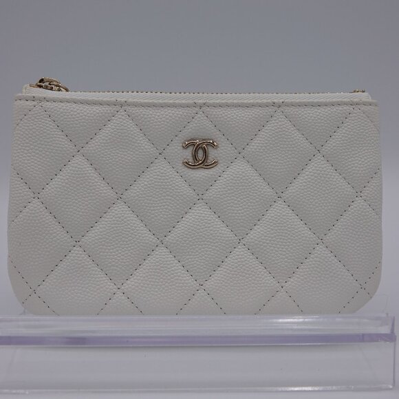 Chanel Small Quilted Caviar Leather Zipped Case White - Picture 1 of 9